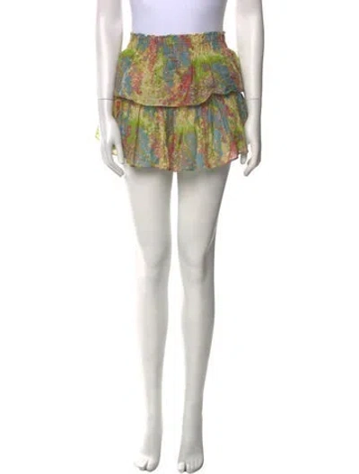 Pre-owned Loveshackfancy Floral Print Mini Skirt In Green
