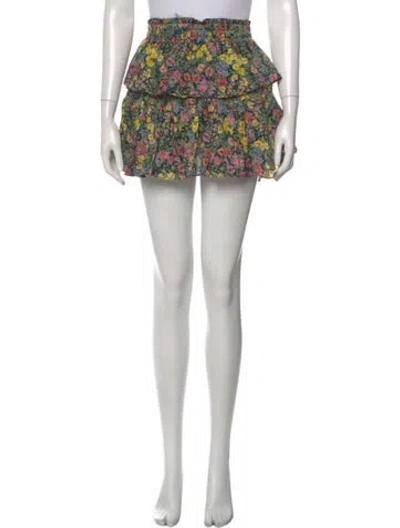 Pre-owned Loveshackfancy Floral Print Mini Skirt In Green