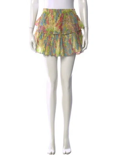 Pre-owned Loveshackfancy Floral Print Mini Skirt In Green