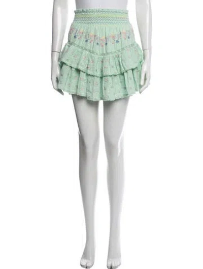 Pre-owned Loveshackfancy Floral Print Mini Skirt In Green