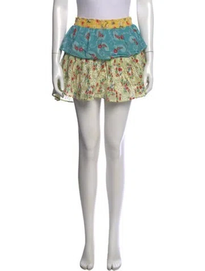 Pre-owned Loveshackfancy Floral Print Mini Skirt In Green