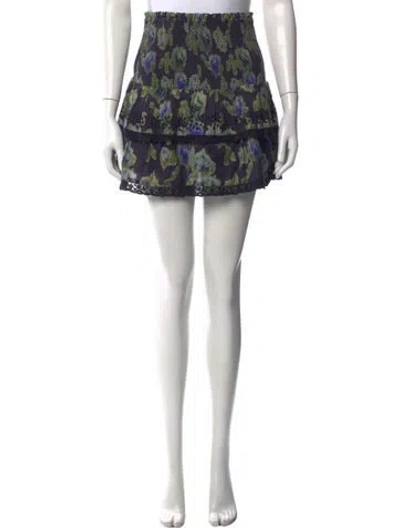 Pre-owned Loveshackfancy Floral Print Mini Skirt In Green