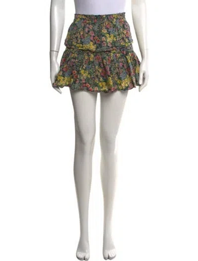 Pre-owned Loveshackfancy Floral Print Mini Skirt In Green