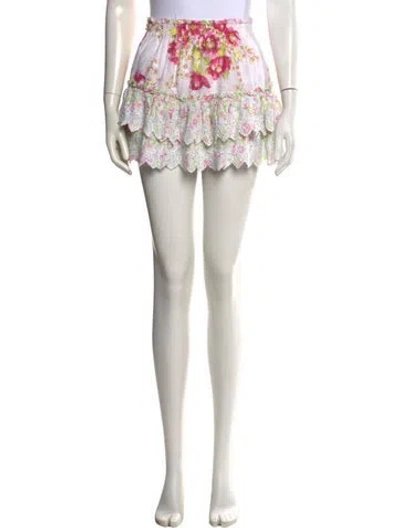 Pre-owned Loveshackfancy Floral Print Mini Skirt In Green