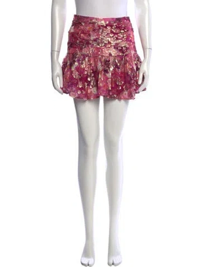 Pre-owned Loveshackfancy Floral Print Mini Skirt In Metallic/pink