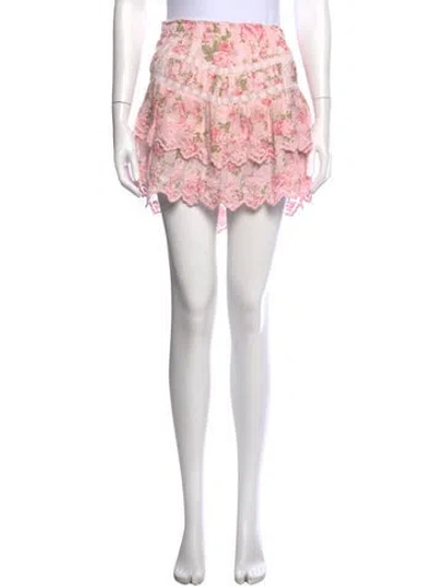Pre-owned Loveshackfancy Floral Print Mini Skirt In Multi