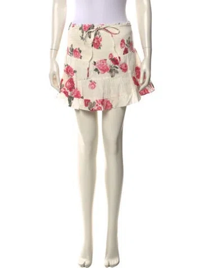 Pre-owned Loveshackfancy Floral Print Mini Skirt In Neutral