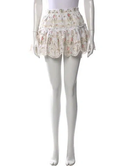 Pre-owned Loveshackfancy Floral Print Mini Skirt In Neutral