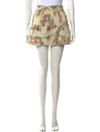 Pre-owned Loveshackfancy Floral Print Mini Skirt In Neutral