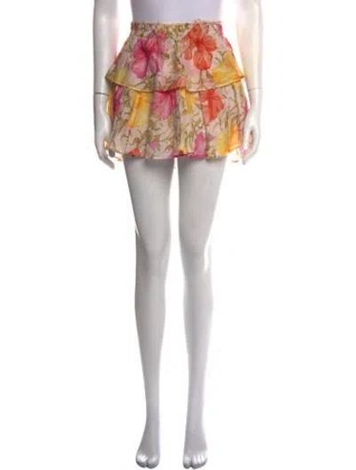 Pre-owned Loveshackfancy Floral Print Mini Skirt In Neutrals