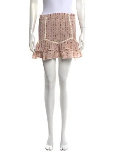 Pre-owned Loveshackfancy Floral Print Mini Skirt In Neutrals/pink