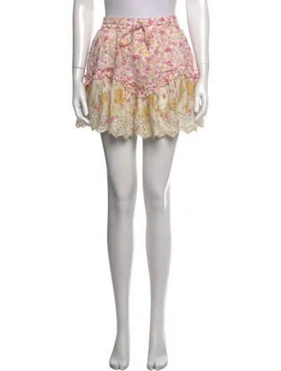 Pre-owned Loveshackfancy Floral Print Mini Skirt In Neutrals/pink