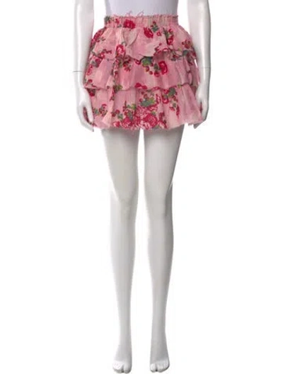 Pre-owned Loveshackfancy Floral Print Mini Skirt In Pink