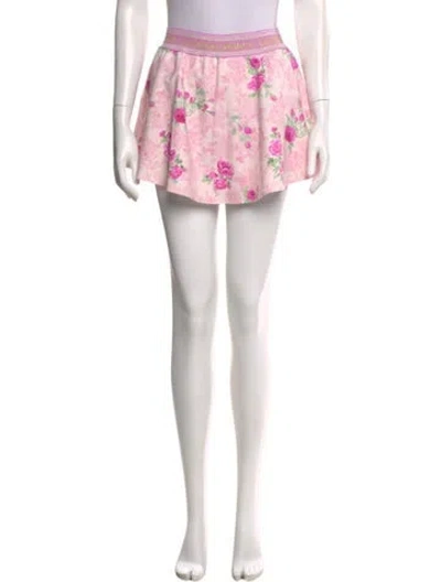 Pre-owned Loveshackfancy Floral Print Mini Skirt In Pink