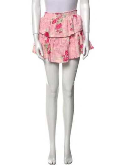 Pre-owned Loveshackfancy Floral Print Mini Skirt In Pink