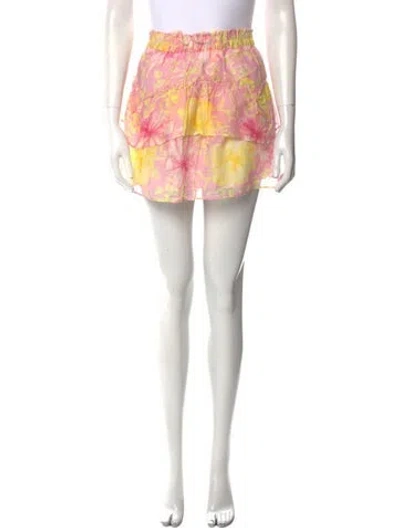 Pre-owned Loveshackfancy Floral Print Mini Skirt In Pink