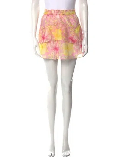 Pre-owned Loveshackfancy Floral Print Mini Skirt In Pink