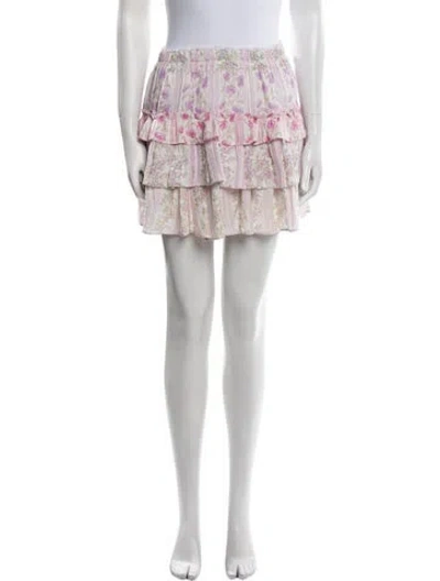 Pre-owned Loveshackfancy Floral Print Mini Skirt In Pink