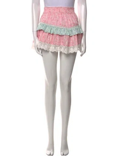 Pre-owned Loveshackfancy Floral Print Mini Skirt In Pink