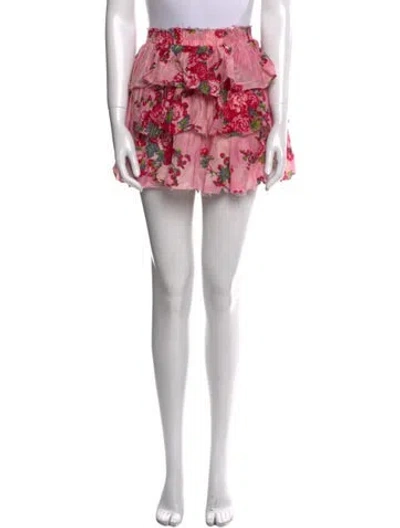 Pre-owned Loveshackfancy Floral Print Mini Skirt In Pink