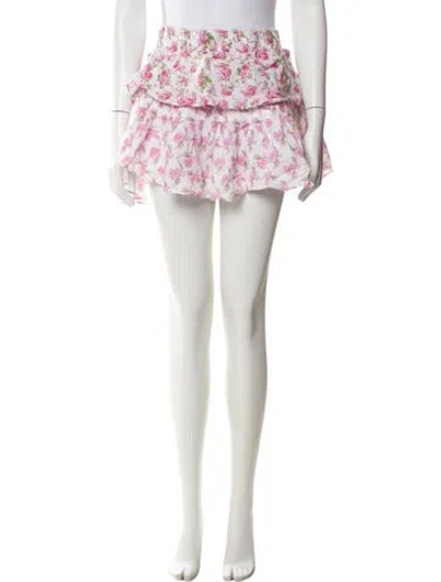 Pre-owned Loveshackfancy Floral Print Mini Skirt In Pink