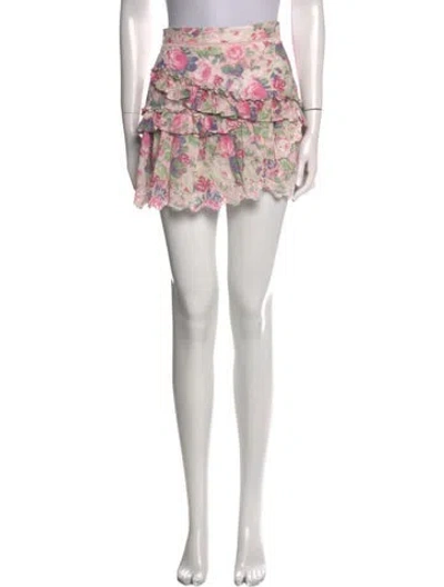 Pre-owned Loveshackfancy Floral Print Mini Skirt In Pink