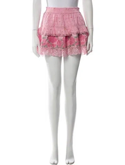 Pre-owned Loveshackfancy Floral Print Mini Skirt In Pink
