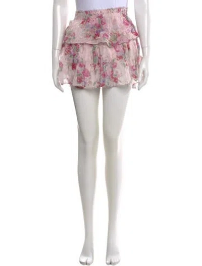 Pre-owned Loveshackfancy Floral Print Mini Skirt In Pink
