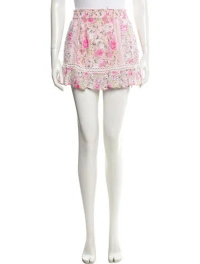 Pre-owned Loveshackfancy Floral Print Mini Skirt In Pink