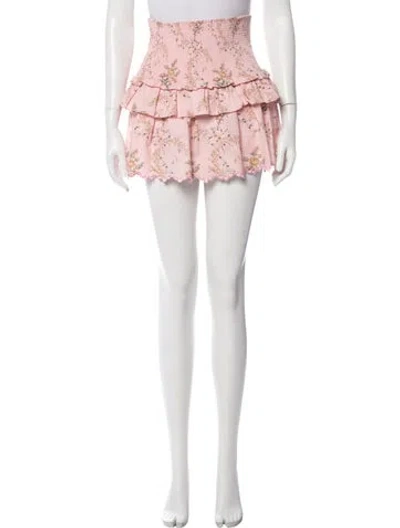 Pre-owned Loveshackfancy Floral Print Mini Skirt In Pink