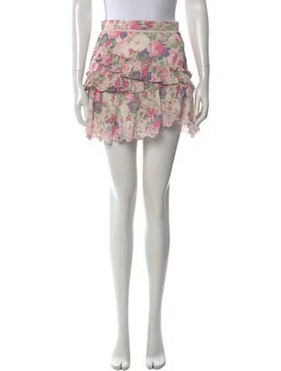 Pre-owned Loveshackfancy Floral Print Mini Skirt In Pink