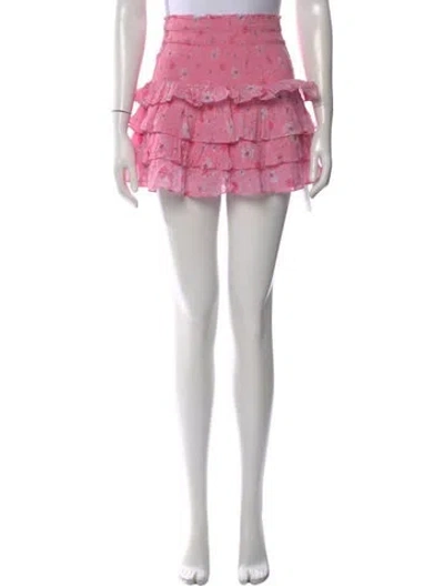 Pre-owned Loveshackfancy Floral Print Mini Skirt In Pink