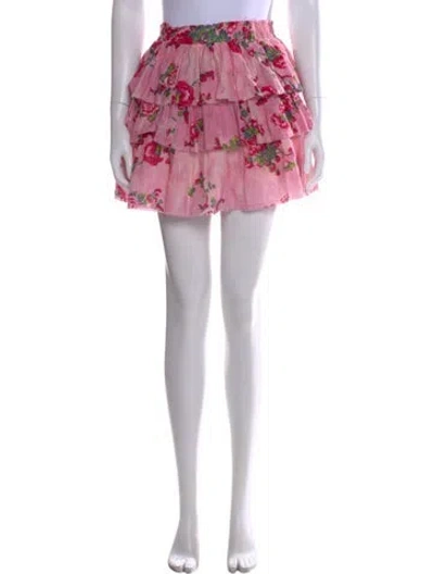 Pre-owned Loveshackfancy Floral Print Mini Skirt In Pink