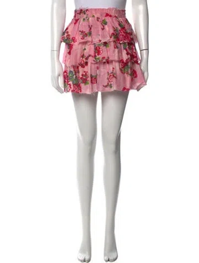 Pre-owned Loveshackfancy Floral Print Mini Skirt In Pink
