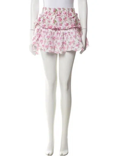 Pre-owned Loveshackfancy Floral Print Mini Skirt In Pink