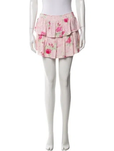 Pre-owned Loveshackfancy Floral Print Mini Skirt In Pink