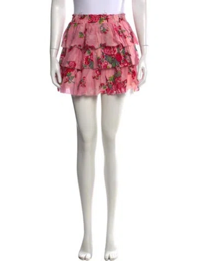 Pre-owned Loveshackfancy Floral Print Mini Skirt In Pink