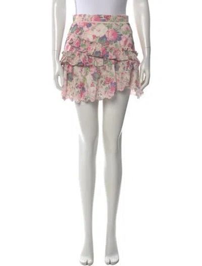 Pre-owned Loveshackfancy Floral Print Mini Skirt In Pink