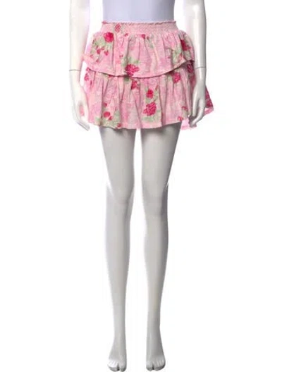 Pre-owned Loveshackfancy Floral Print Mini Skirt In Pink