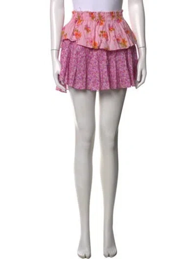 Pre-owned Loveshackfancy Floral Print Mini Skirt In Pink