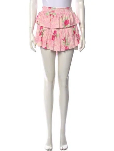 Pre-owned Loveshackfancy Floral Print Mini Skirt In Pink