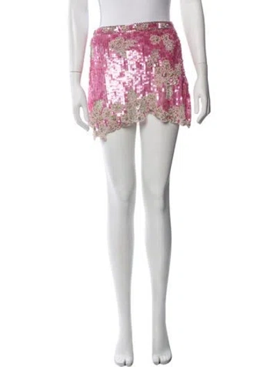 Pre-owned Loveshackfancy Floral Print Mini Skirt In Pink