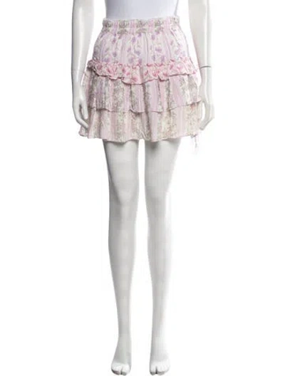 Pre-owned Loveshackfancy Floral Print Mini Skirt In Pink
