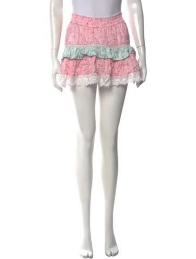 Pre-owned Loveshackfancy Floral Print Mini Skirt In Pink