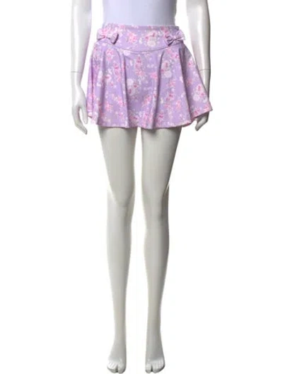 Pre-owned Loveshackfancy Floral Print Mini Skirt In Pink/purple
