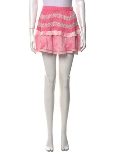 Pre-owned Loveshackfancy Floral Print Mini Skirt In Pink/white