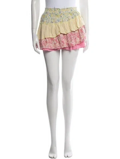 Pre-owned Loveshackfancy Floral Print Mini Skirt In Pink/yellow