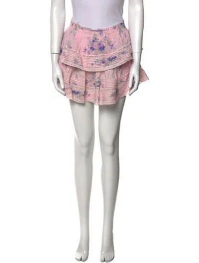 Pre-owned Loveshackfancy Floral Print Mini Skirt In Purple