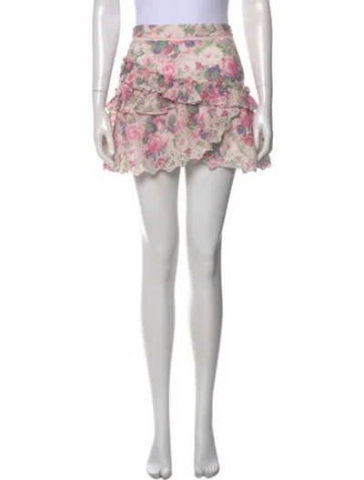 Pre-owned Loveshackfancy Floral Print Mini Skirt In Purple