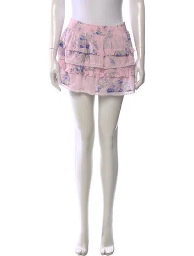 Pre-owned Loveshackfancy Floral Print Mini Skirt In Purple